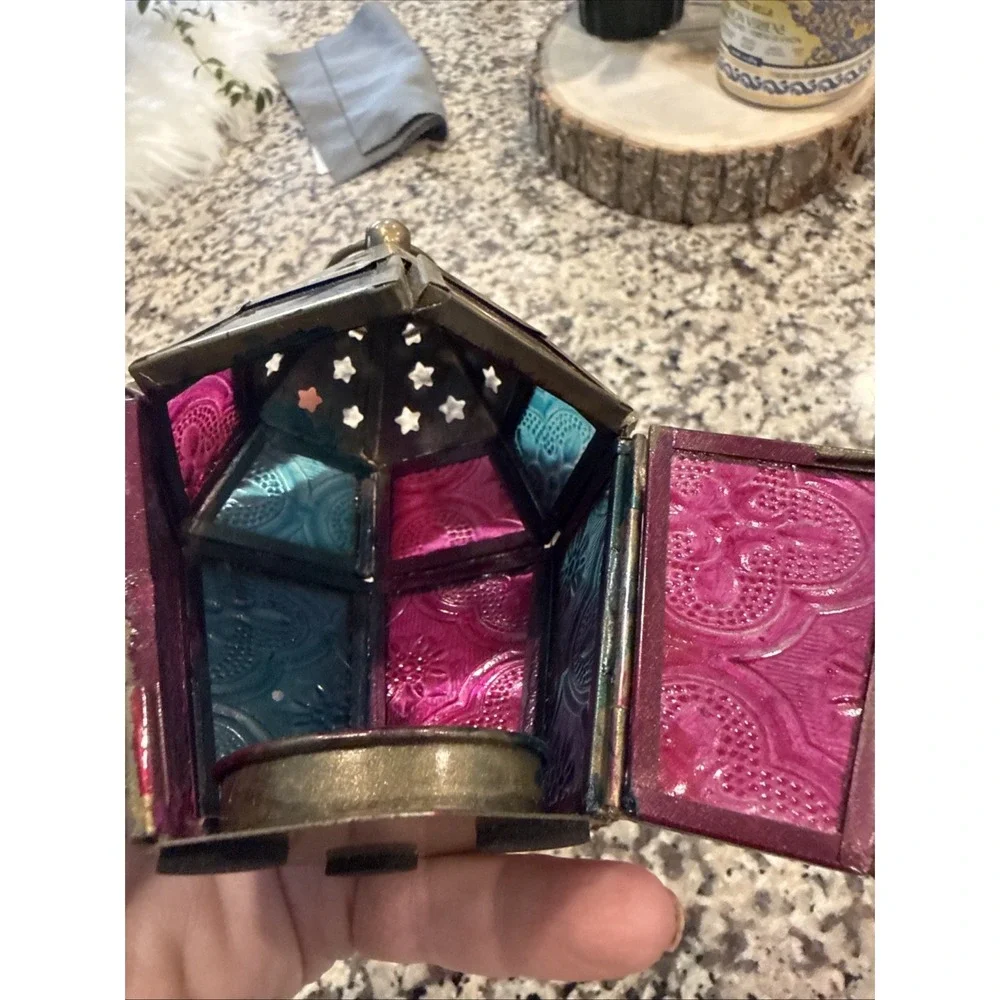 Lantern Candle Holder - Multicolor Color Glass, Metal UNSIGNED Witchy Incense - Picture 5 of 5
